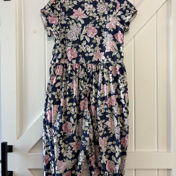 Vintage 90s Laura Ashley Floral Cotton Jumpsuit Pockets Made in Ireland Medium - Picture 4 of 10